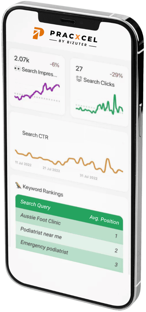 Podiatrist Clinic SEO performance dashboard (mobile version)